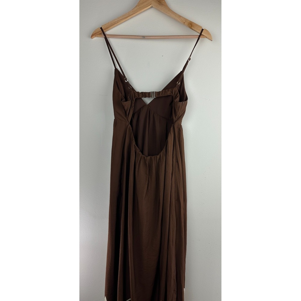 Abercrombie & Fitch Bra Free Brown Tropical Palm Print Open Back Maxi Dress ST - Picture 12 of 14